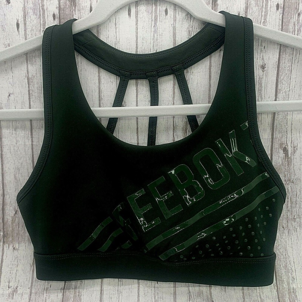 Reebok Womens Sports Bra Unpadded Shiny Logo Racerback Green Sz Extra Small XS